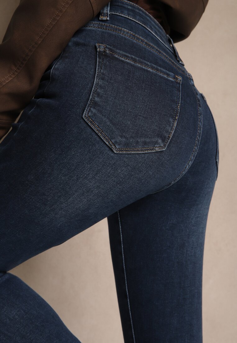 Niebieskie Jeansy o Fasonie Skinny Regular Waist Razella