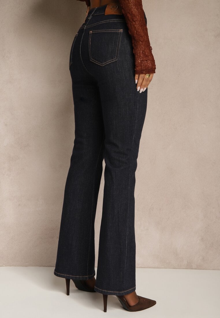 Granatowe Jeansy Flare High Waist Salinnava