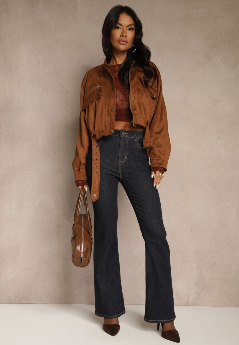 Granatowe Jeansy Flare High Waist Salinnava