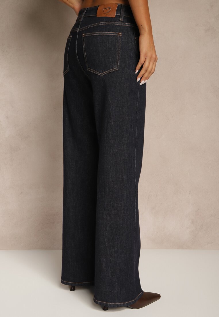 Granatowe Jeansy Straight Leg High Waist Salisae