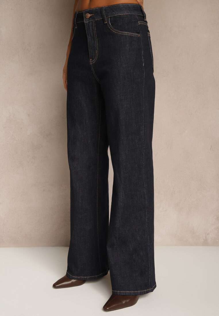 Granatowe Jeansy Straight Leg High Waist Salisae