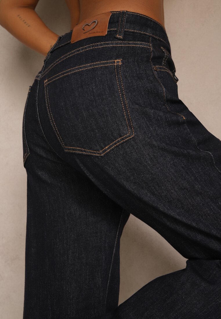Granatowe Jeansy Straight Leg High Waist Salisae