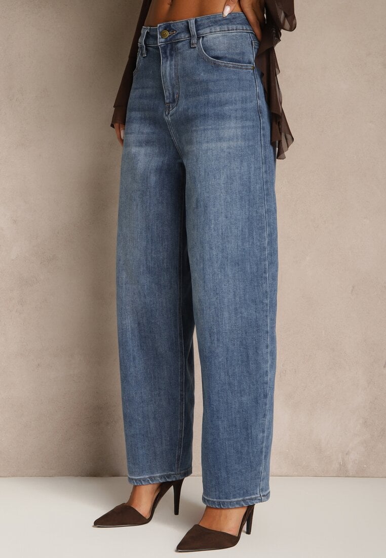 Niebieskie Jeansy o Kroju Balloon High Waist Analerie