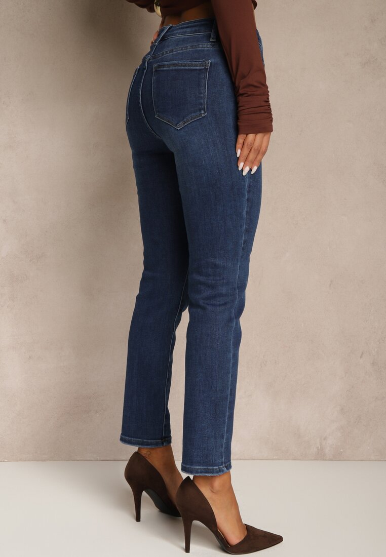 Niebieskie Jeansy Skinny Regular Waist z Dodatkiem Wiskozy Zenesia