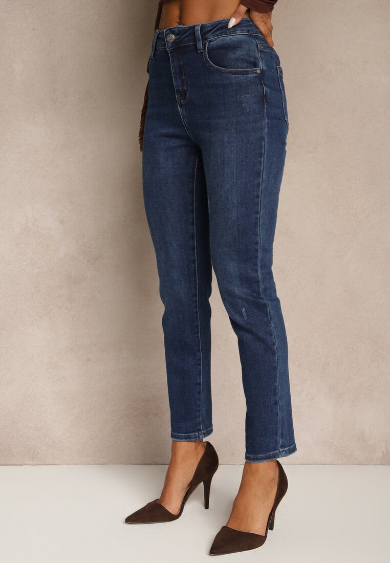 Niebieskie Jeansy Skinny Regular Waist z Dodatkiem Wiskozy Zenesia