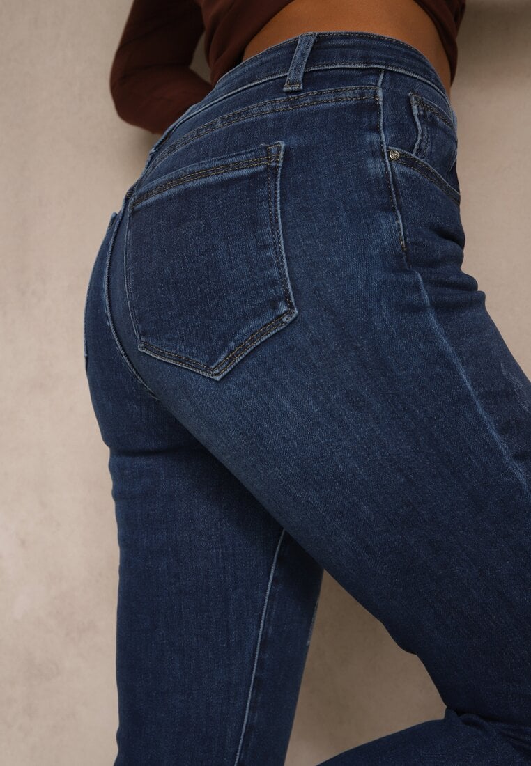 Niebieskie Jeansy Skinny Regular Waist z Dodatkiem Wiskozy Zenesia