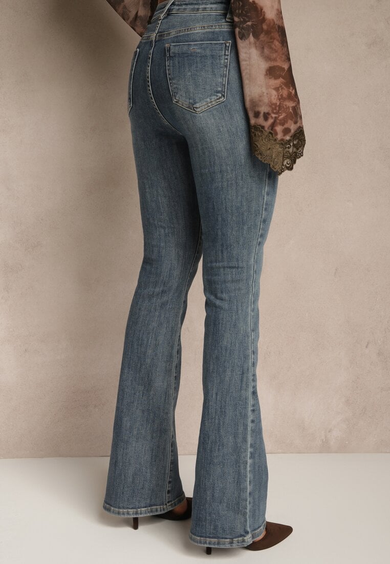 Niebieskie Jeansy Regular Waist z Bawełny o Kroju Dzwonów Zenirae