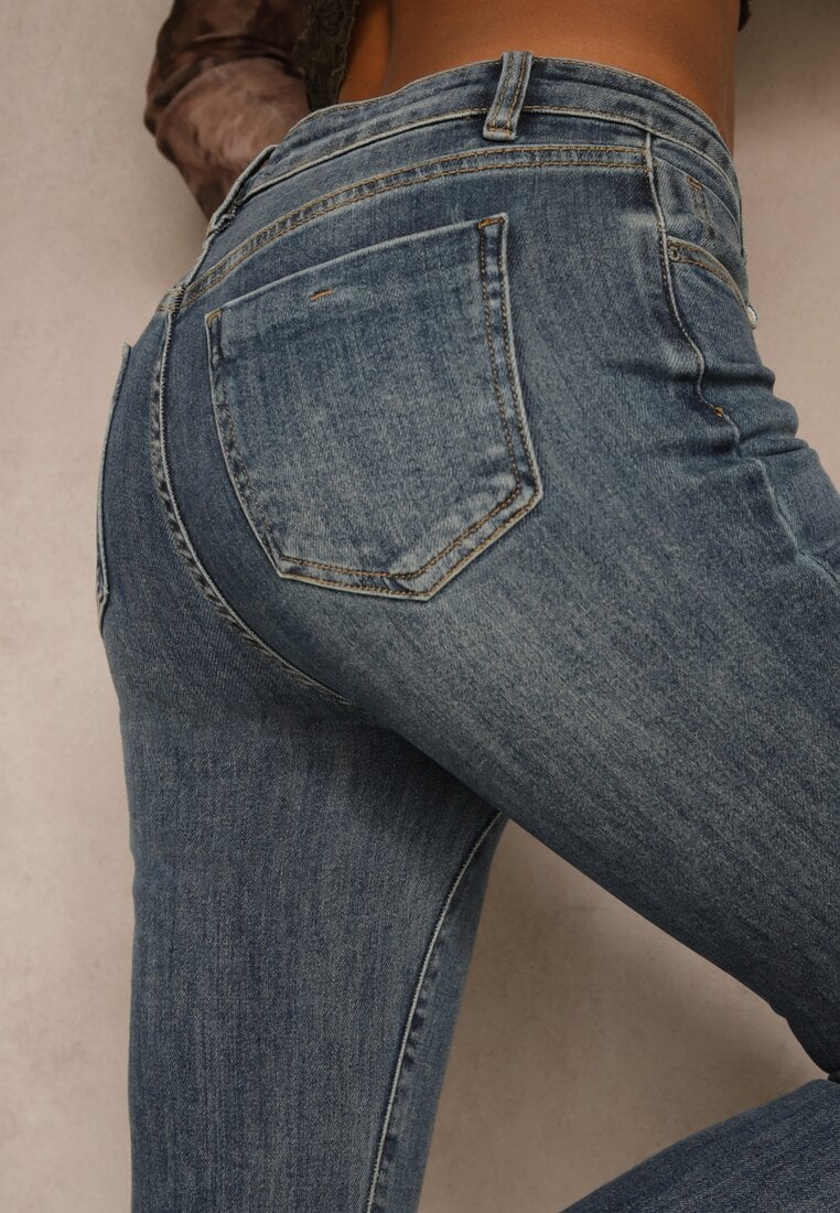 Niebieskie Jeansy Regular Waist z Bawełny o Kroju Dzwonów Zenirae