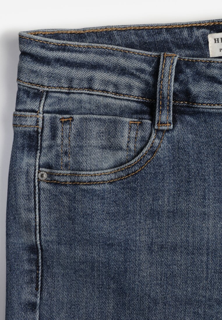 Niebieskie Jeansy Regular Waist z Bawełny o Kroju Dzwonów Zenirae