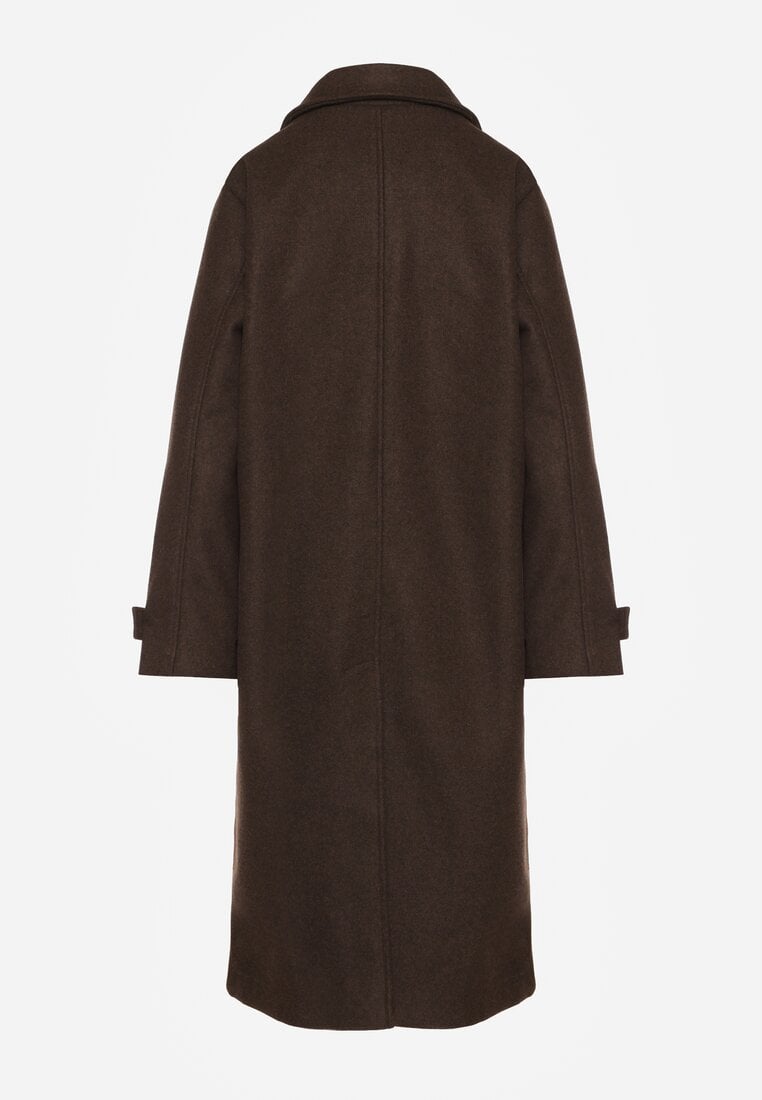 Brązowy Płaszcz Jednorzędowy z Wiskozą i Wełną Typu Trencz Maitila