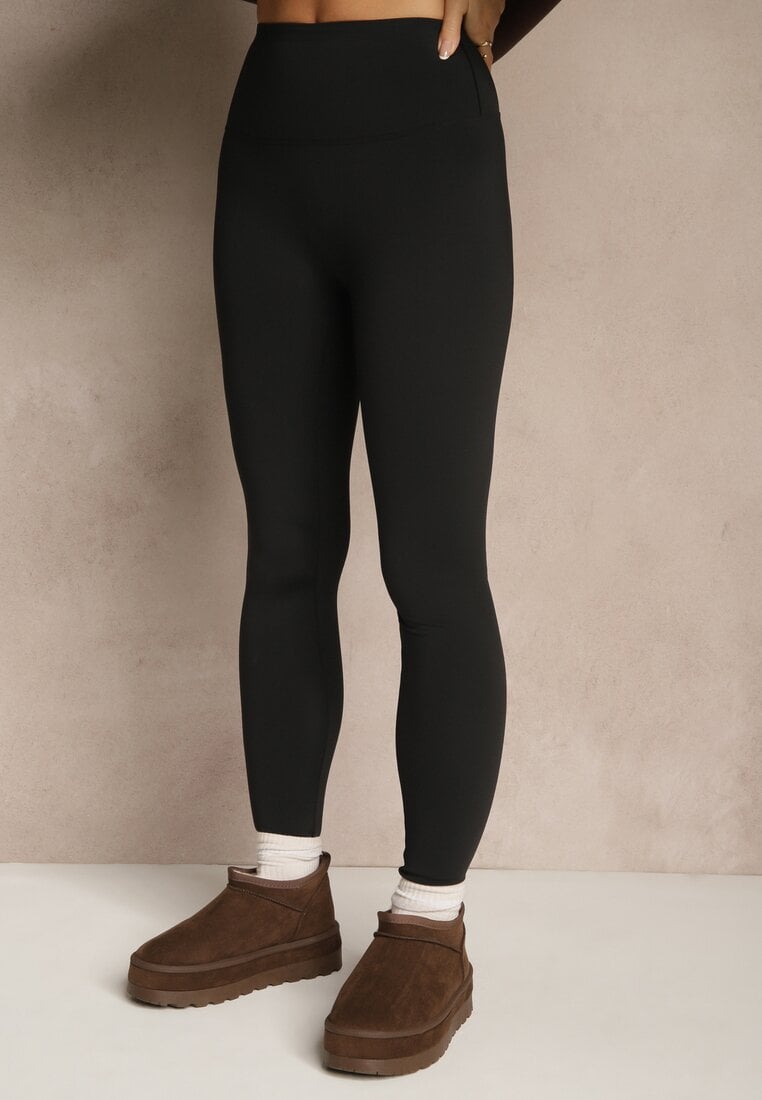 Czarne Legginsy High Waist Ozdobione Przeszyciem Belanessa
