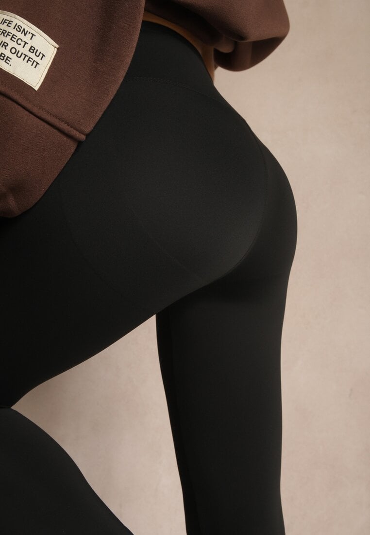 Czarne Legginsy High Waist Ozdobione Przeszyciem Belanessa