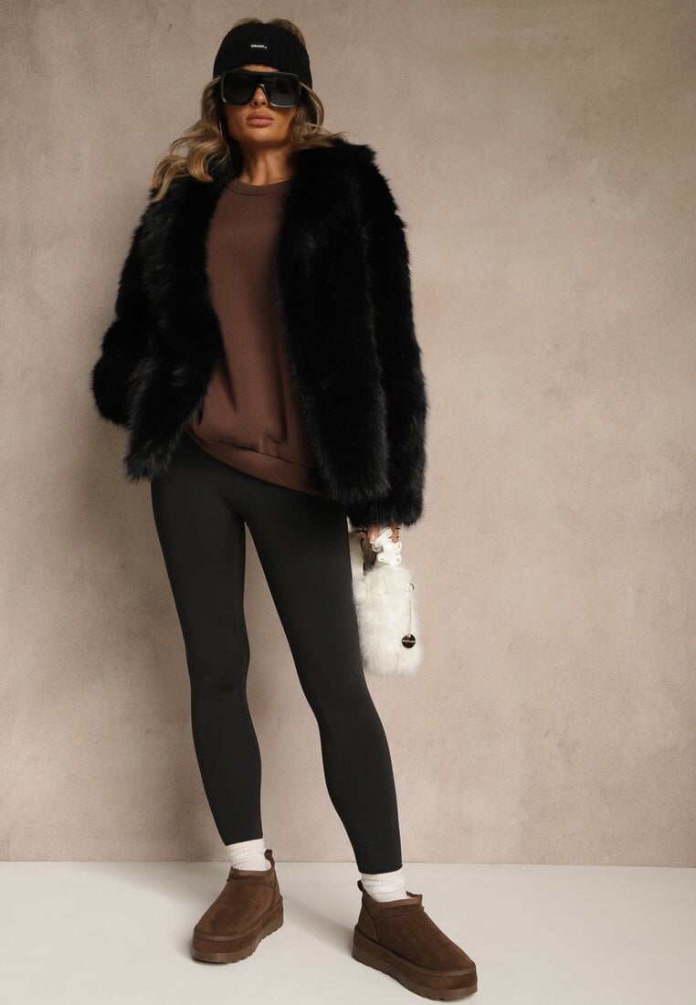 Czarne Legginsy High Waist Ozdobione Przeszyciem Belanessa