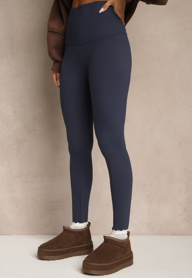 Granatowe Legginsy High Waist z Szeroką Gumką w Talii Aithala