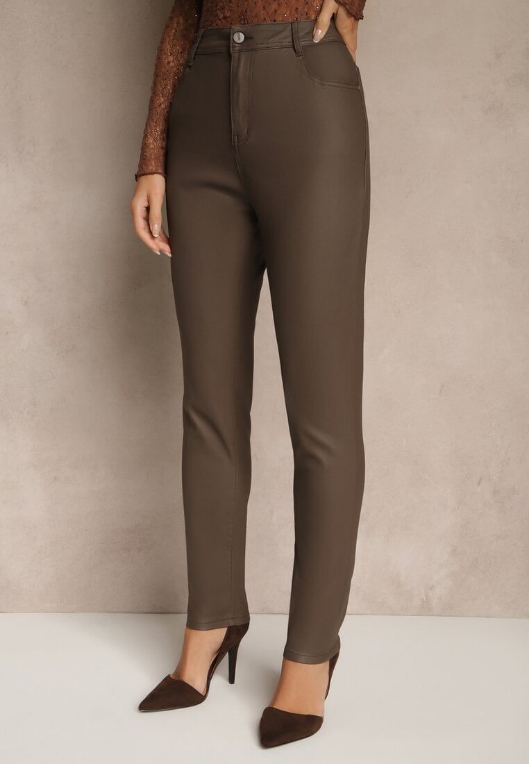 Brązowe Spodnie Skinny Zangi