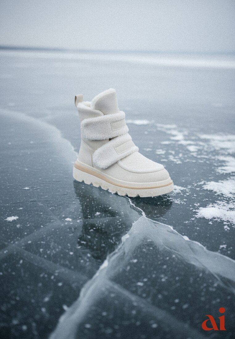 Beżowe Botki Typu Śniegowce na Platformie z Dwoma Ozdobnymi Rzepami Edarlia