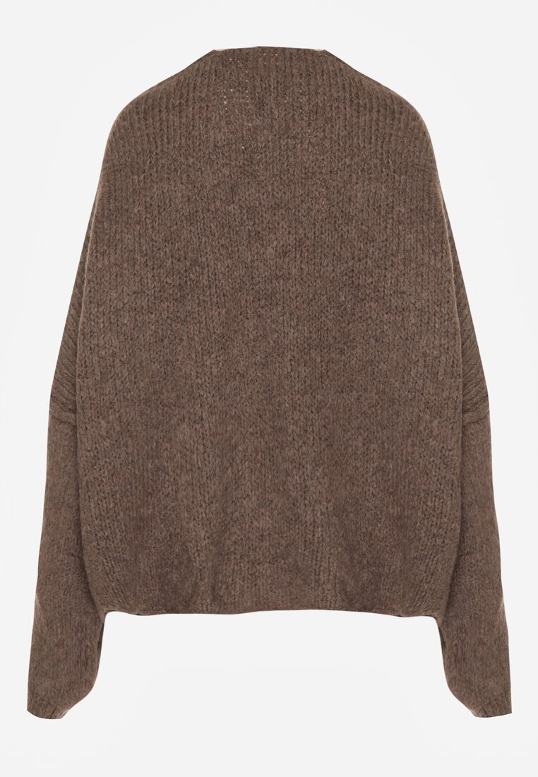 Jasnobrązowy Niezapinany Kardigan Nietoperzowy z Dodatkiem Wełny i Wiskozy Rallidia