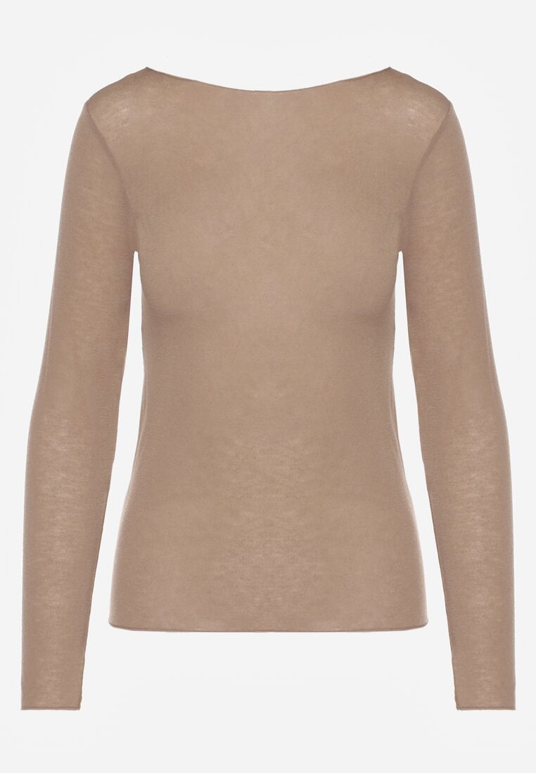 Beżowa Bluzka Longsleeve z Wiskozy i Kaszmiru Unelle