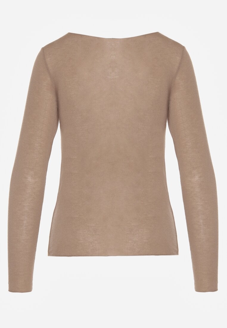 Beżowa Bluzka Longsleeve z Wiskozy i Kaszmiru Unelle
