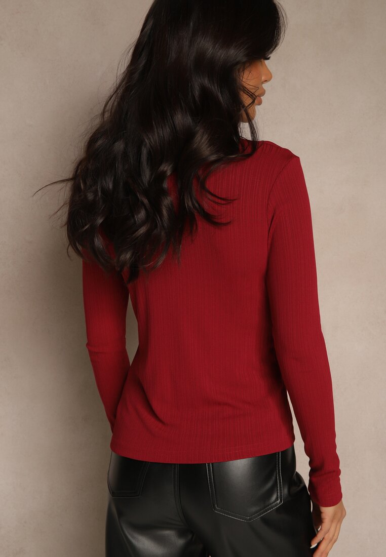 Bordowa Klasyczna Bluzka Longsleeve z Golfem Raleia