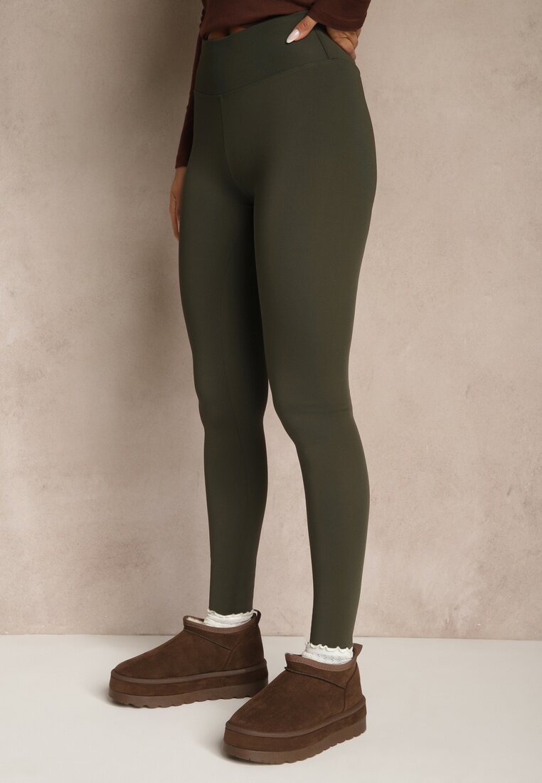 Ciemnozielone Legginsy Casual Regualr Waist Ralinsa