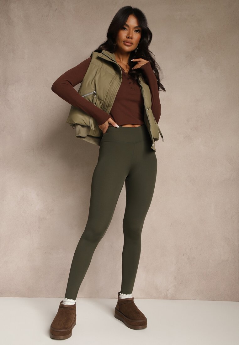 Ciemnozielone Legginsy Casual Regualr Waist Ralinsa