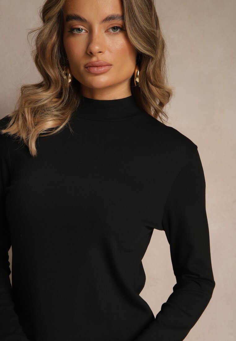 Czarna Casualowa Bluzka z Golfem Longsleeve Ralaia