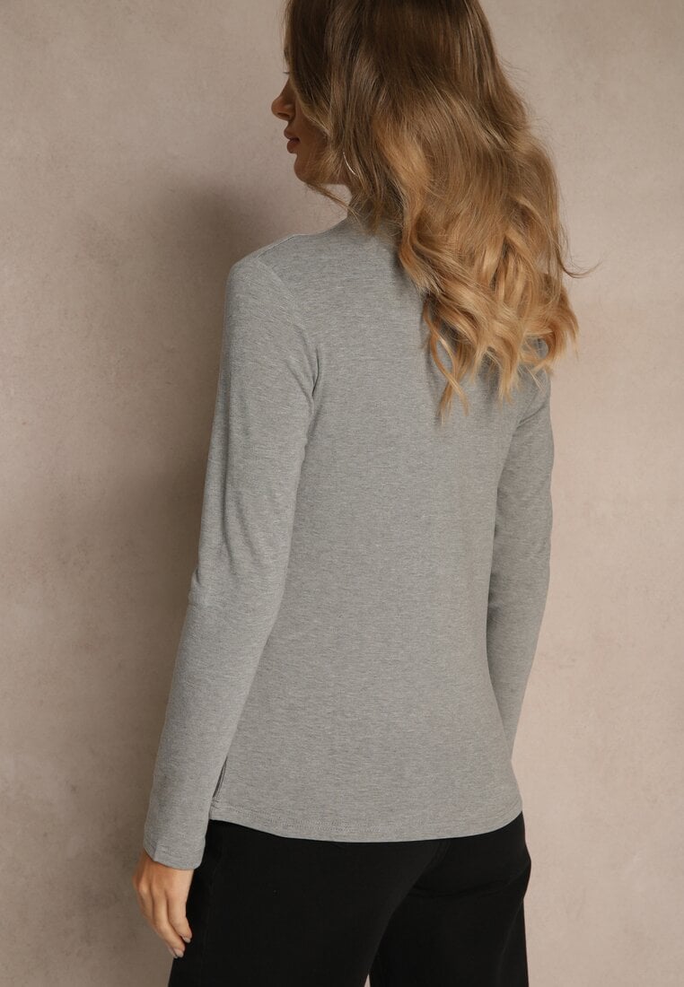 Szara Casualowa Bluzka z Golfem Longsleeve Ralaia