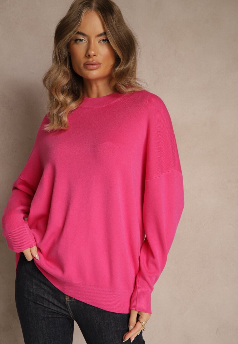 Fuksjowy Nietoperzowy Sweter w Minimalistycznym Stylu Raliava