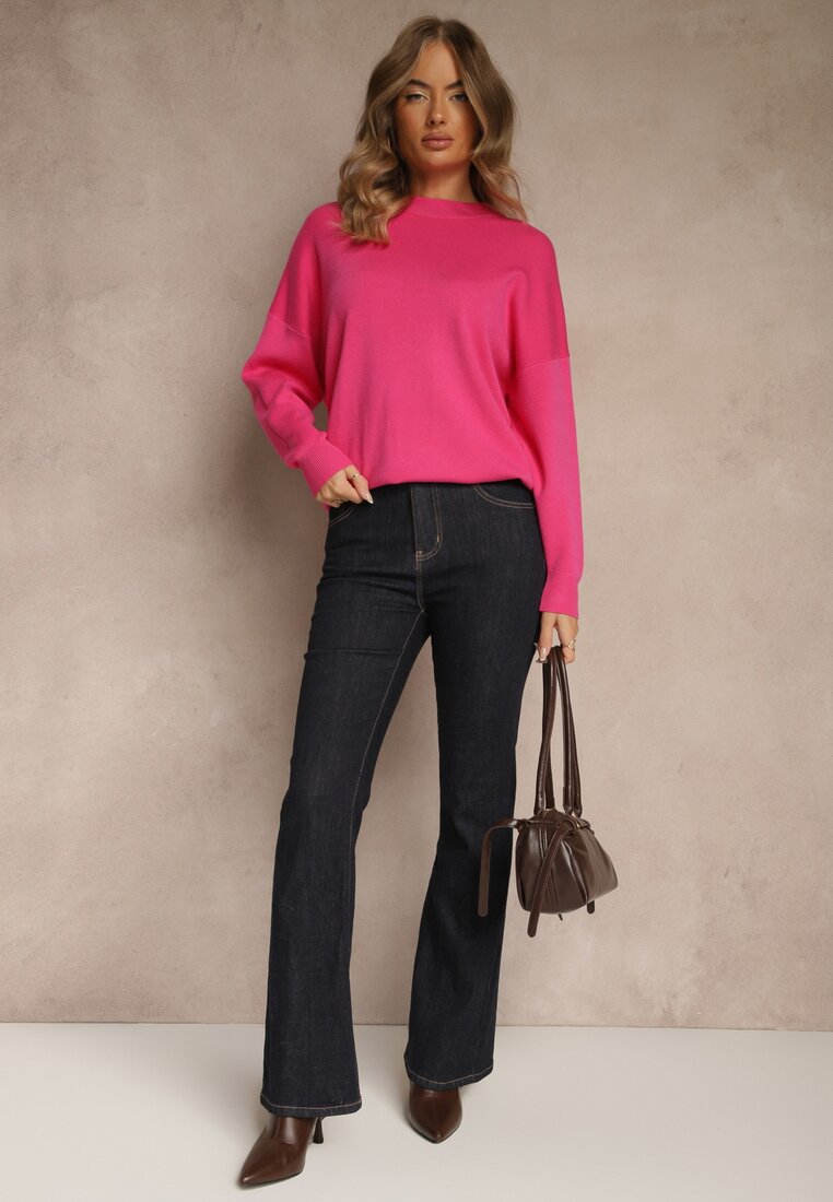Fuksjowy Nietoperzowy Sweter w Minimalistycznym Stylu Raliava