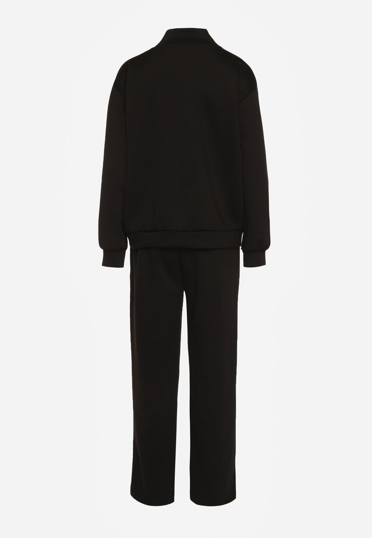 Czarny Komplet Dresowy z Bawełny Zasuwana Bluza i Spodnie Teviora