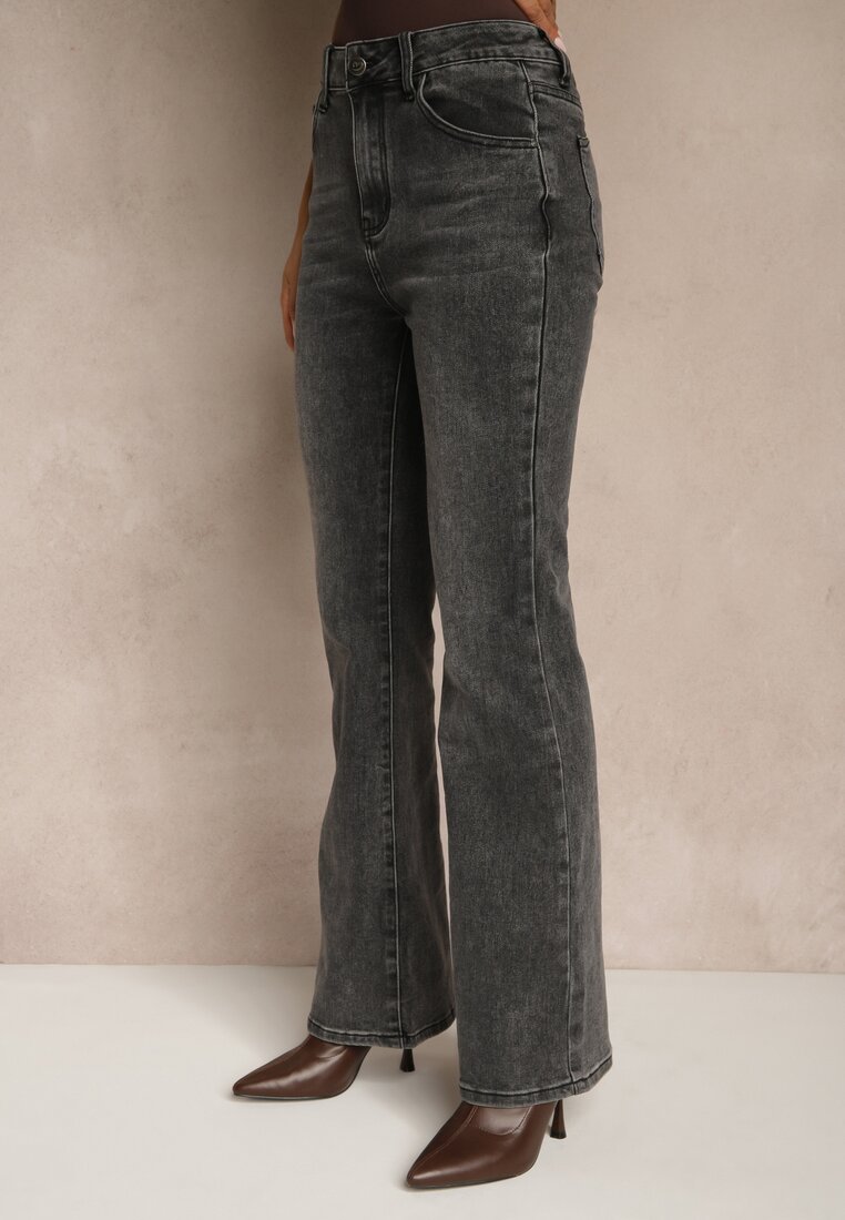 Czarne Jeansy Dzwony High Waist z Dodatkiem Wiskozy Unenaia