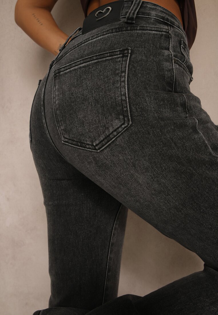 Czarne Jeansy Dzwony High Waist z Dodatkiem Wiskozy Unenaia