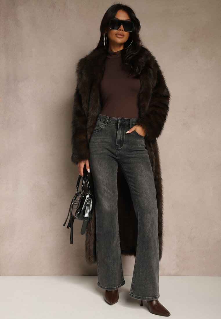 Czarne Jeansy Dzwony High Waist z Dodatkiem Wiskozy Unenaia