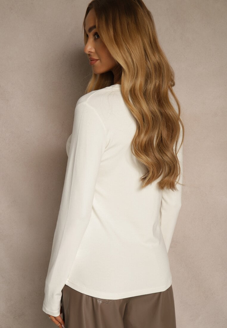 Biała Casualowa Bluzka Longsleeve z Okrągłym Dekoltem Unaladesa