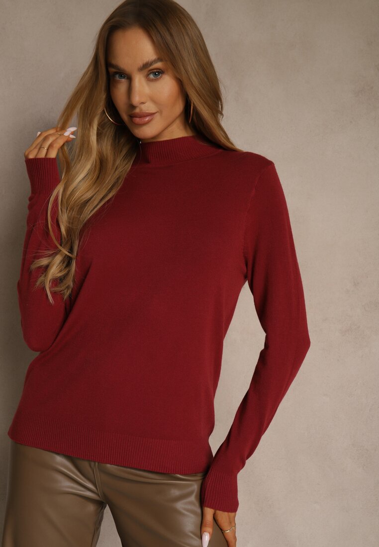 Bordowy Casualowy Sweter z Półgolfem w Minimalistycznym Stylu Seorienne