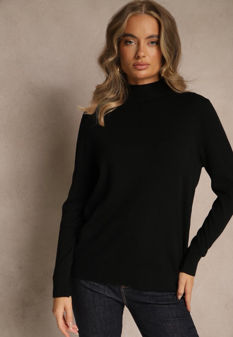 Czarny Casualowy Sweter z Półgolfem w Minimalistycznym Stylu Seorienne
