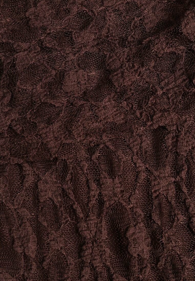 Brązowa Koronkowa Sukienka Koktajlowa z Odkrytymi Ramionami Eperria