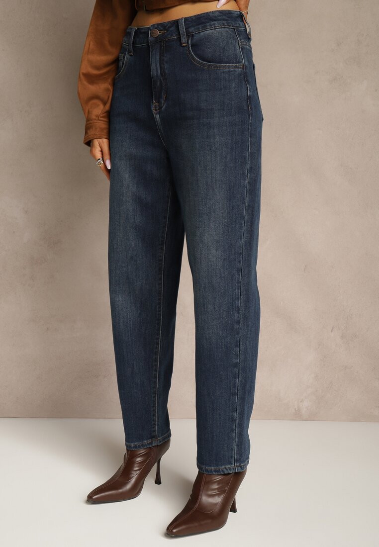 Niebieskie Jeansy Mom Fit High Waist z Wiskozą Erralia