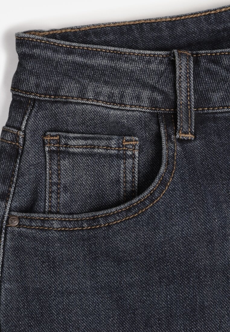 Granatowe Jeansy Mom Fit High Waist z Wiskozą Erralia