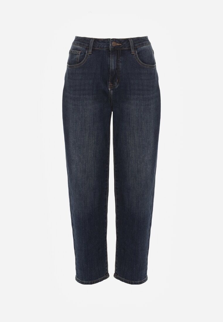 Granatowe Jeansy Mom Fit High Waist z Wiskozą Erralia