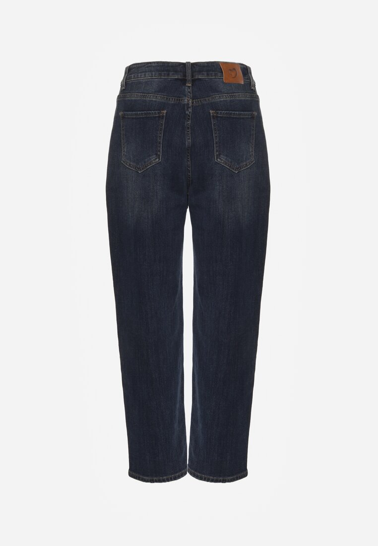 Granatowe Jeansy Mom Fit High Waist z Wiskozą Erralia