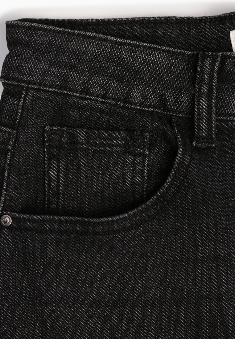 Czarne Jeansy Mom Fit High Waist z Dodatkiem Wiskozy Aclonea