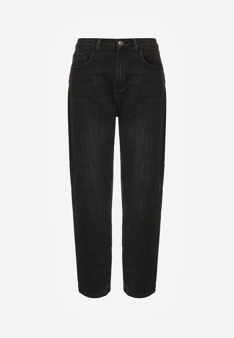 Czarne Jeansy Mom Fit High Waist z Dodatkiem Wiskozy Aclonea