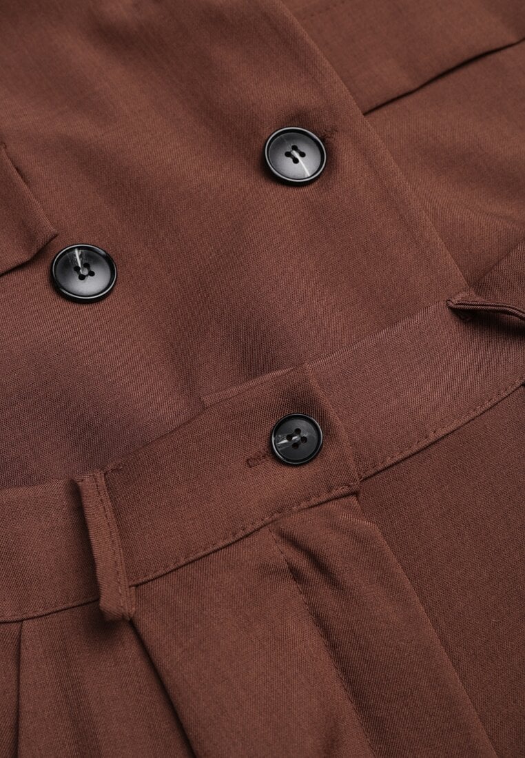 Brązowy Komplet Garniturowy Oversize Marynarka Dwurzędowa i Spodnie Wide Leg Tevilna