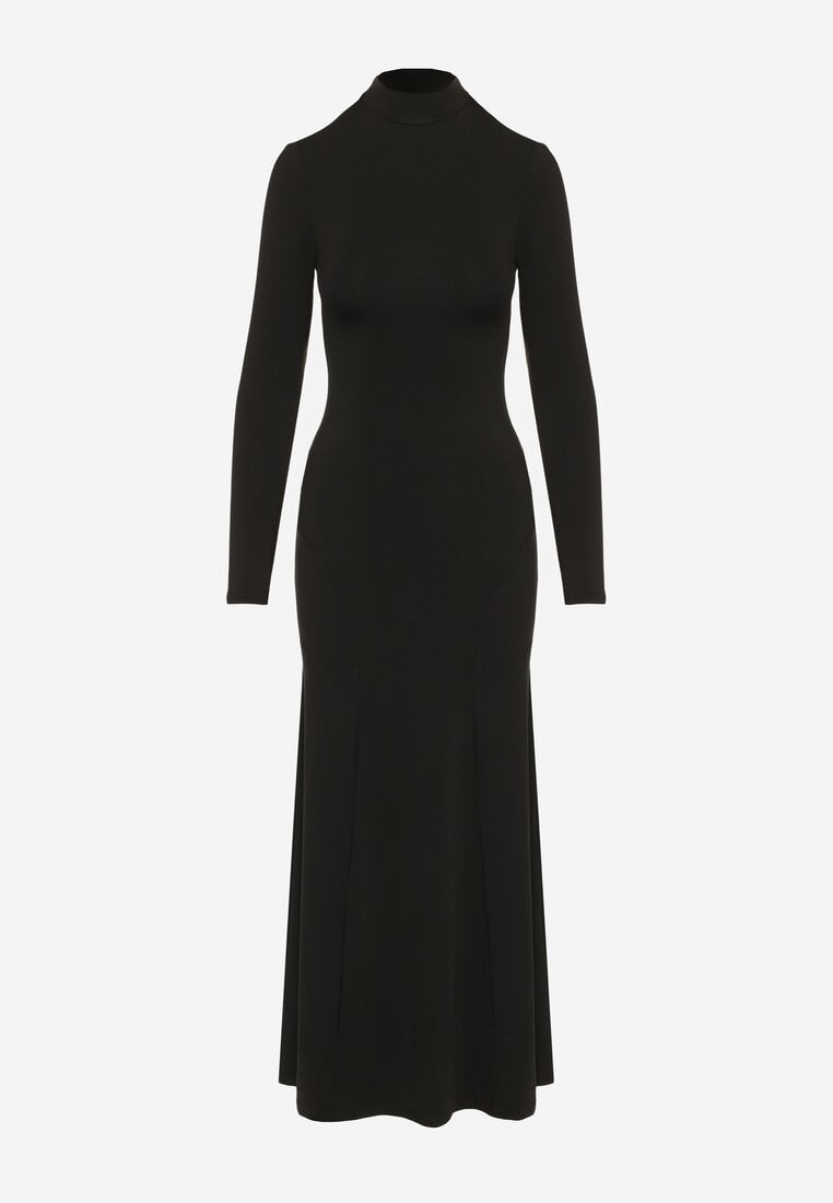 Czarna Koktajlowa Sukienka z Wiskozą i Półgolfem o Taliowanym Kroju Zozorina