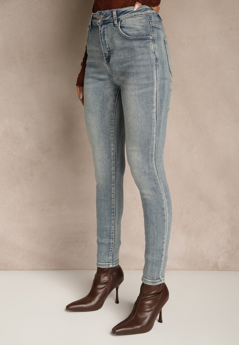Niebieskie Jeansy Skinny Regular Waist z Bawełną Tevirsa