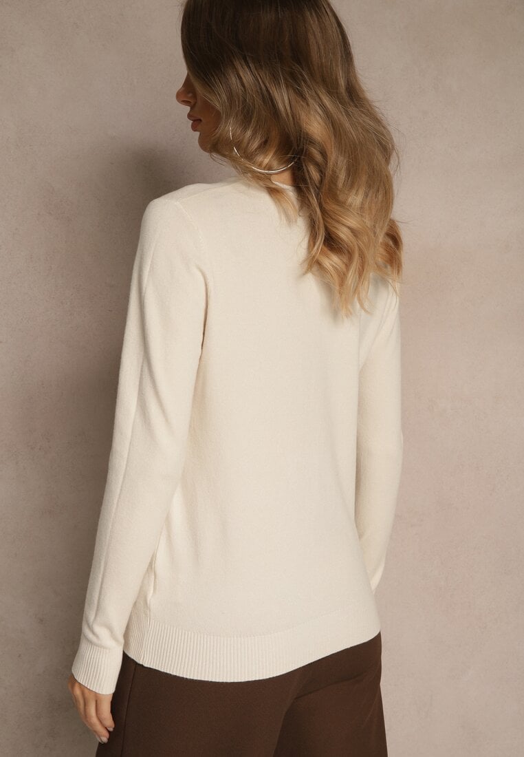 Beżowy Gładki Sweter w Minimalistycznym Stylu Tevra