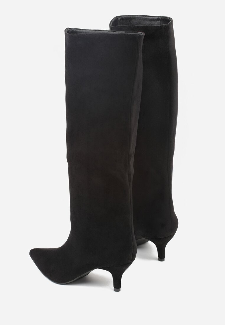 Czarne Kozaki na Kaczuszce z Elegancką Cholewką do Kolana Tesema