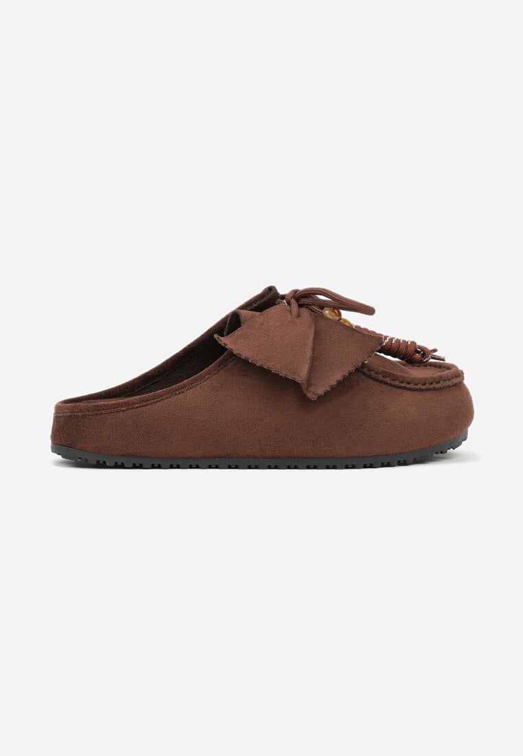 Bordowe Klapki Boat Shoes z Imitacji Zamszu z Kokardą i Koralikami Lodlia